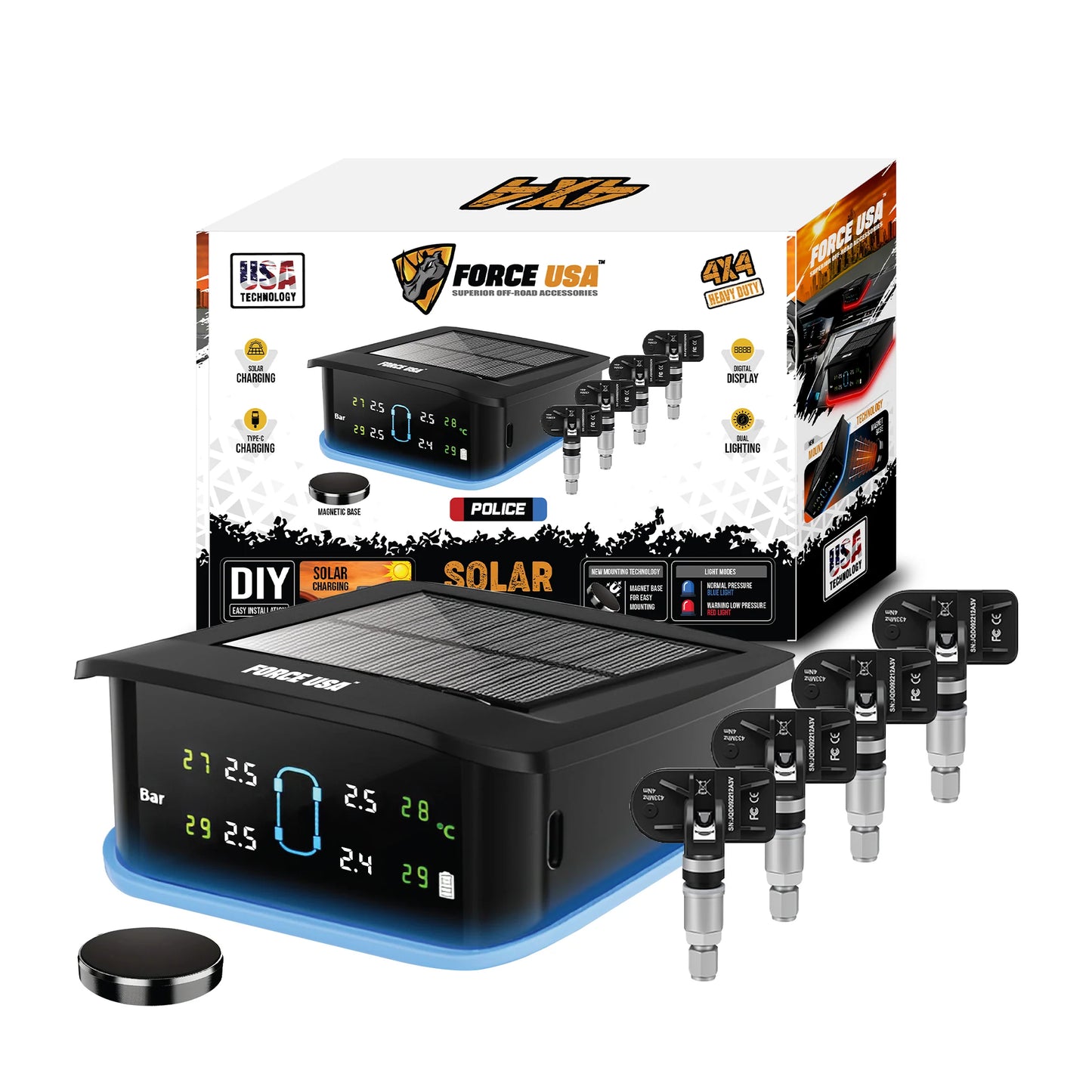 جهاز مراقبة ضغط الإطارات اللاسلكي Force USA Solar TPMS