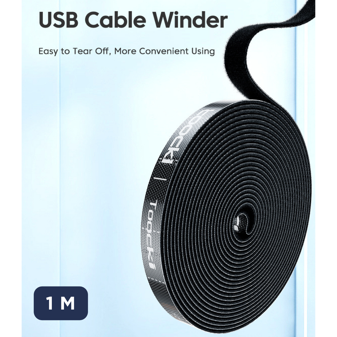 توكي فيلكرو منظم لربط الكابلات ولفاف الأسلاك قابل للتمزق 1 متر - TZDYX-KS - أسود