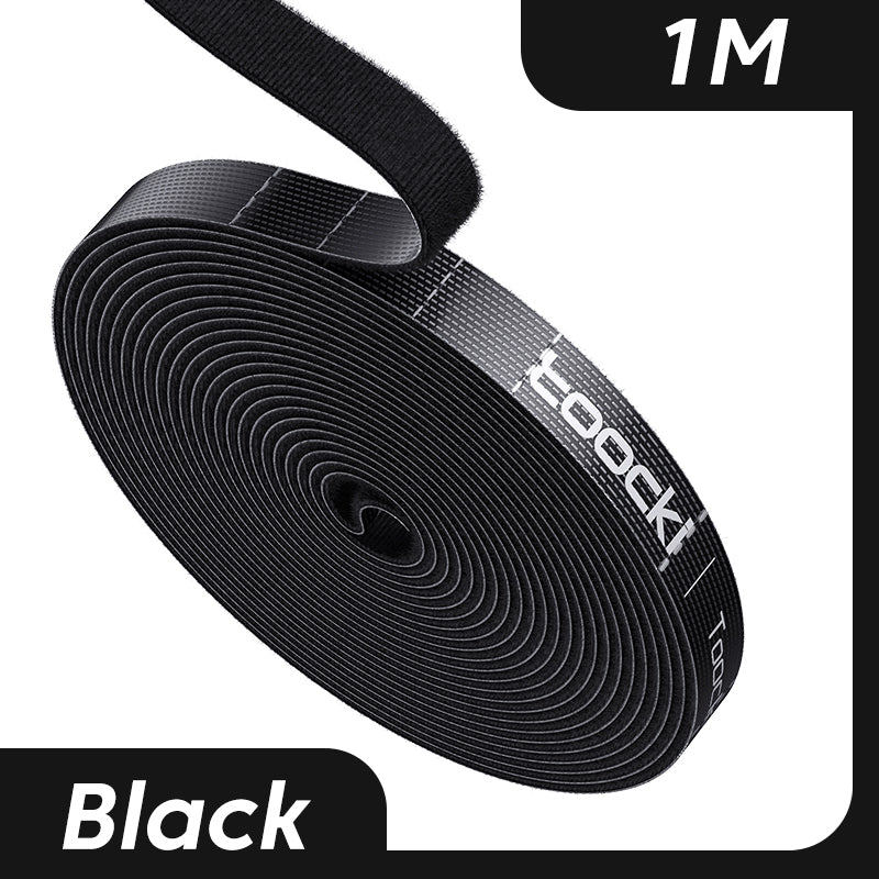 توكي فيلكرو منظم لربط الكابلات ولفاف الأسلاك قابل للتمزق 1 متر - TZDYX-KS - أسود