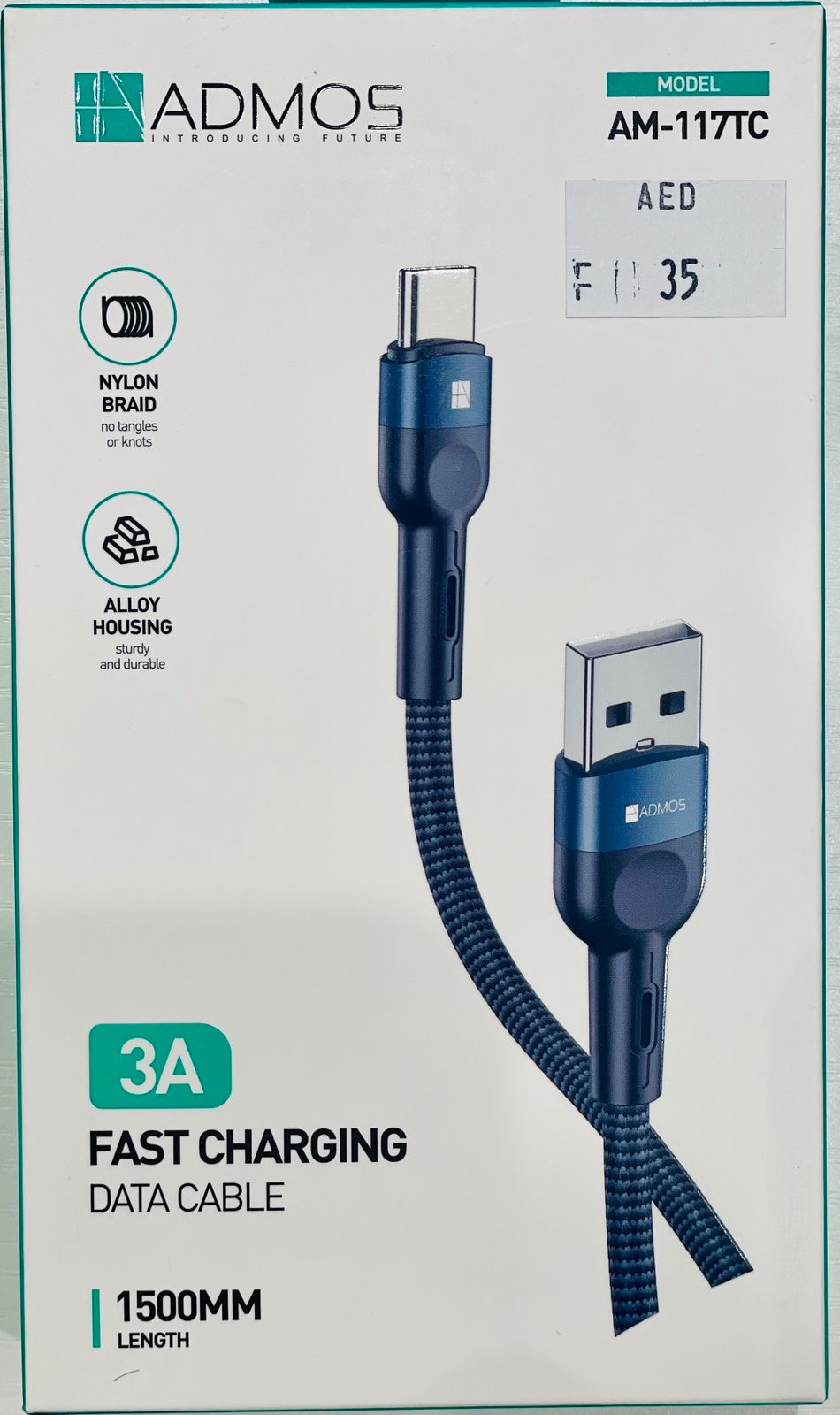 كابل ADMOS 3A USB إلى النوع C مضفر بطول 1.5 متر