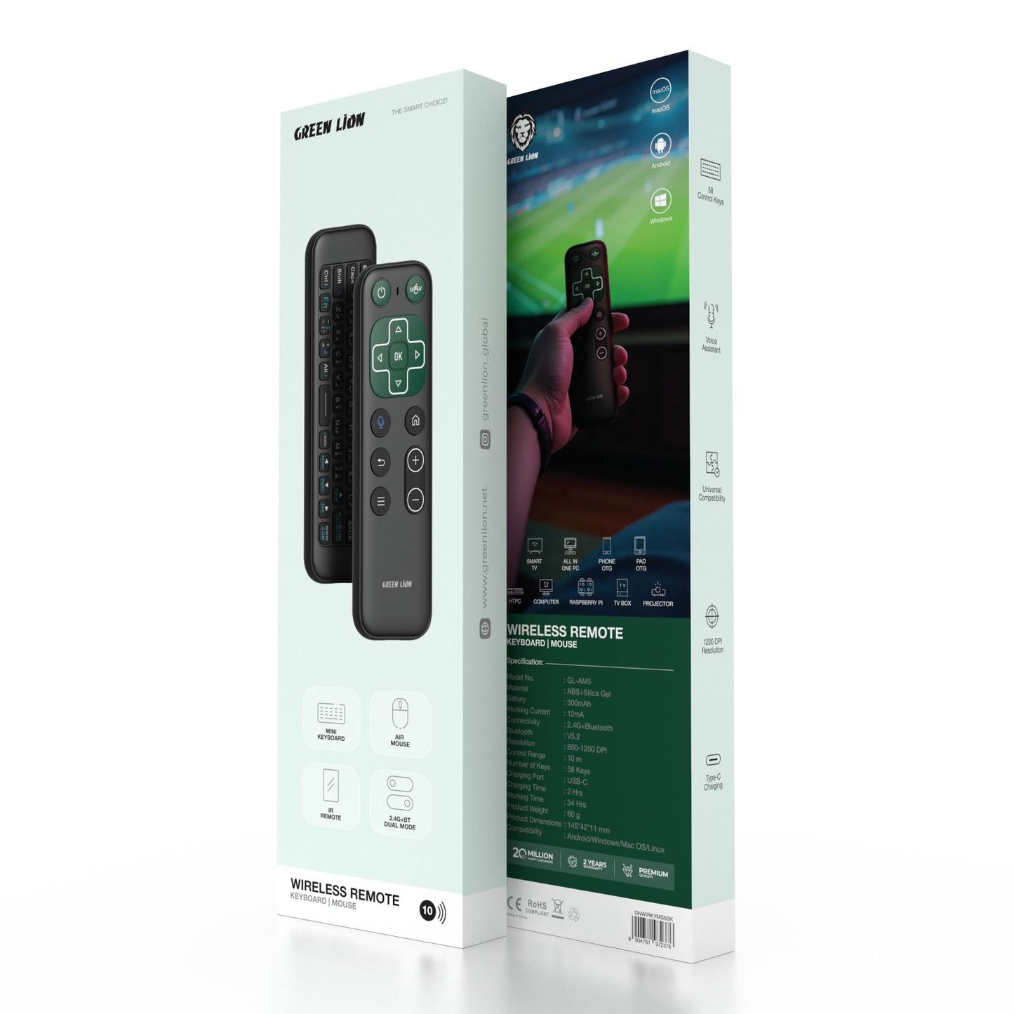 Green Lion Wireless Remote With Keyboard And Mouse - Black