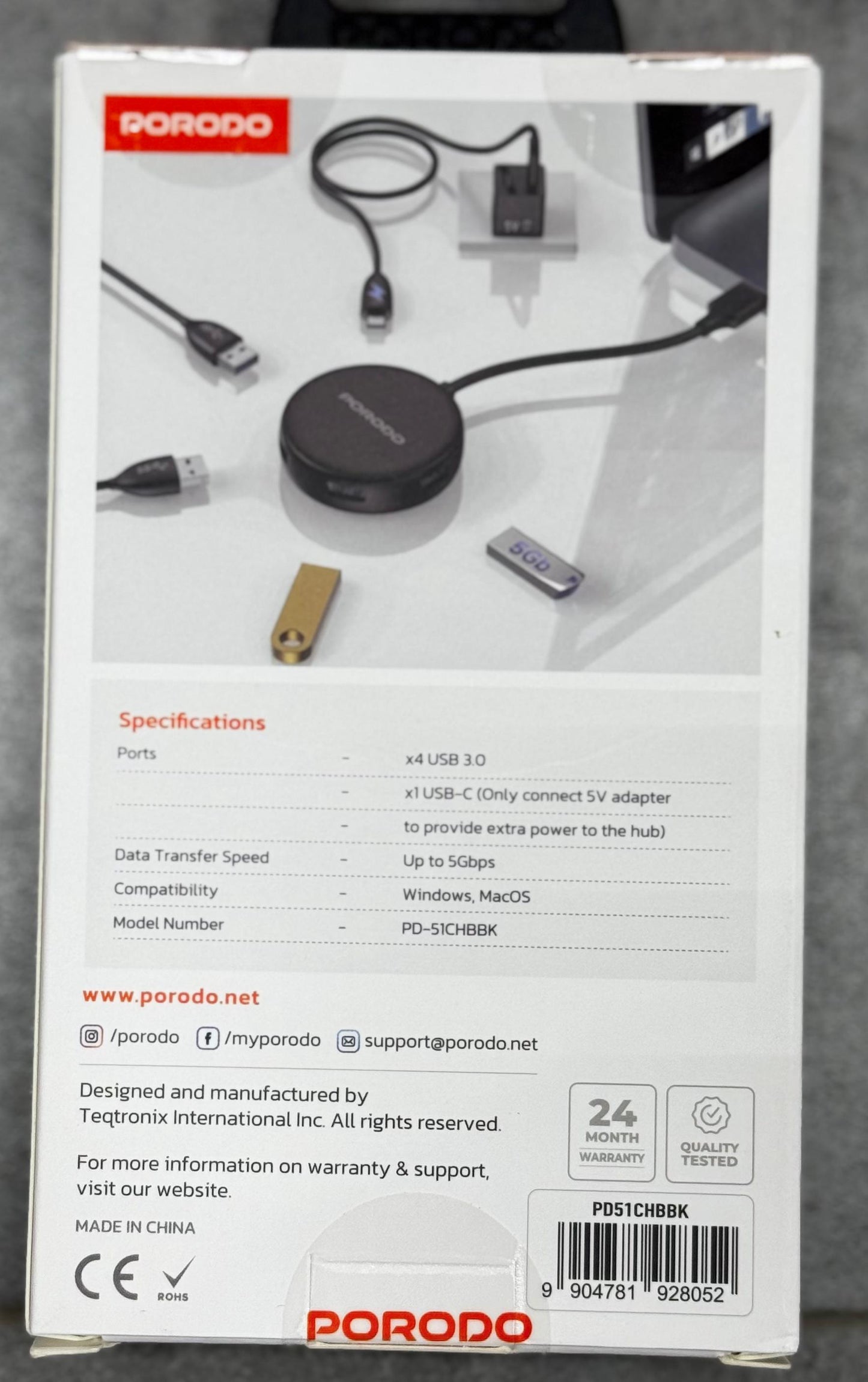 Porodo Multi- Port Hub USB3.0