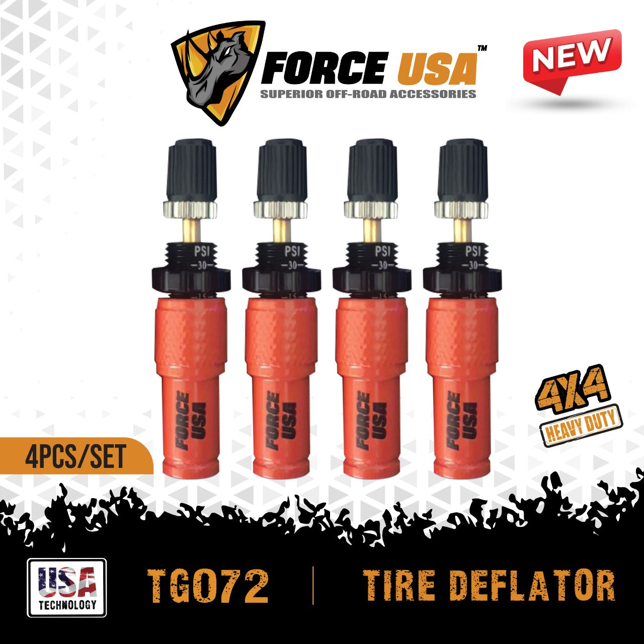 FORCE USA Tire Deflator Set (4 PCS)-Orange TG072
