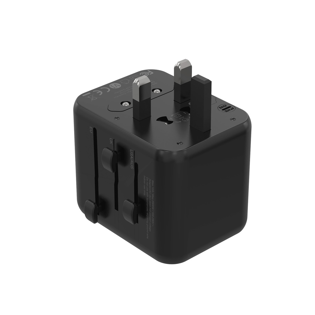 محول سفر عالمي مزدوج USB-A من بورودو بقوة 2.4 أمبير - أسود