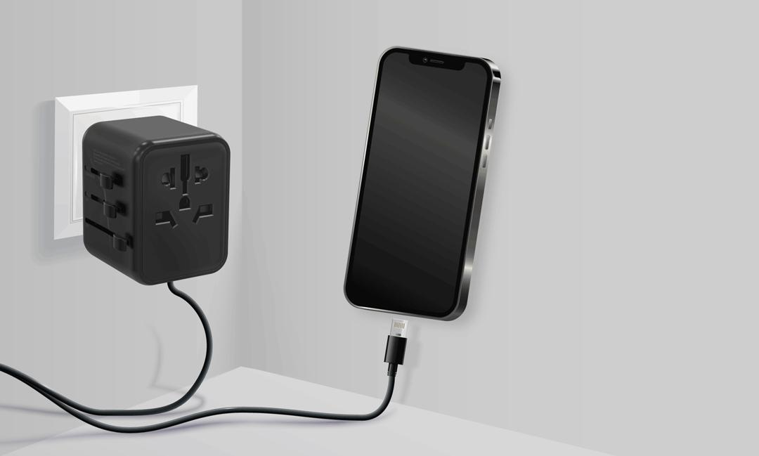 محول سفر عالمي مزدوج USB-A من بورودو بقوة 2.4 أمبير - أسود