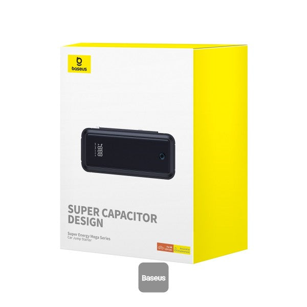 Baseus Super Capacitor Car Jump Starter 3000A 12V، حزمة معززة لبطارية السيارة، سعة 500F * 5، صندوق وصل محمول بدون بطارية مع شاشة رقمية وكابلات توصيل لما يصل إلى 10.0 لتر غاز، 8 لتر ديزل - رمادي شفق