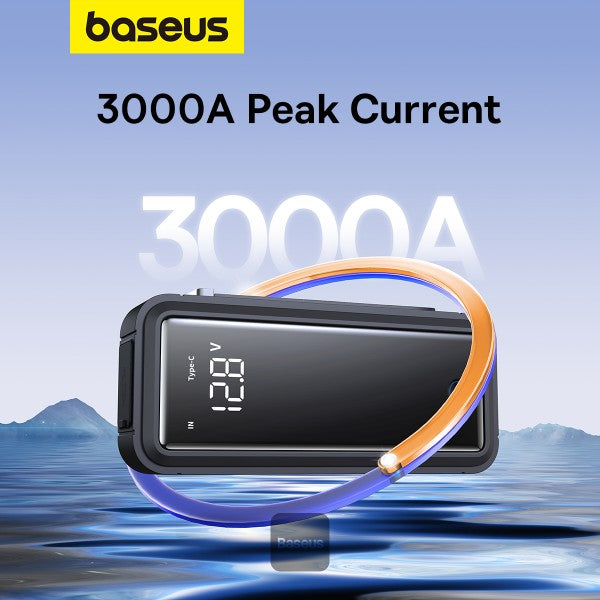 Baseus Super Capacitor Car Jump Starter 3000A 12V، حزمة معززة لبطارية السيارة، سعة 500F * 5، صندوق وصل محمول بدون بطارية مع شاشة رقمية وكابلات توصيل لما يصل إلى 10.0 لتر غاز، 8 لتر ديزل - رمادي شفق