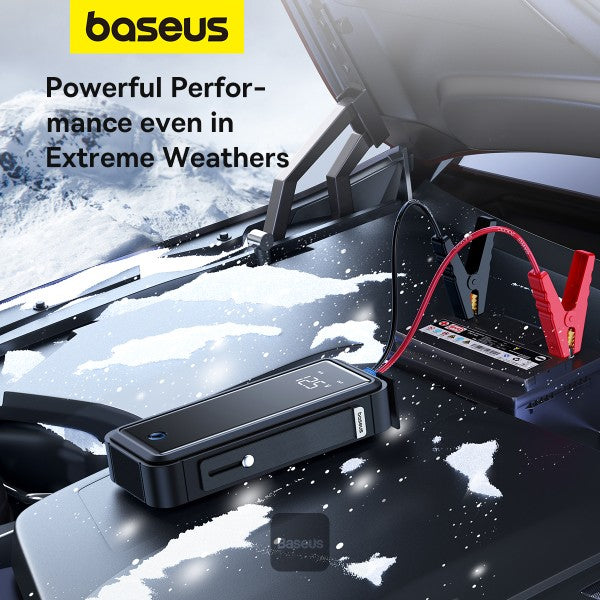 Baseus Super Capacitor Car Jump Starter 3000A 12V، حزمة معززة لبطارية السيارة، سعة 500F * 5، صندوق وصل محمول بدون بطارية مع شاشة رقمية وكابلات توصيل لما يصل إلى 10.0 لتر غاز، 8 لتر ديزل - رمادي شفق