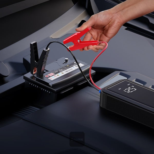 Baseus Super Capacitor Car Jump Starter 3000A 12V، حزمة معززة لبطارية السيارة، سعة 500F * 5، صندوق وصل محمول بدون بطارية مع شاشة رقمية وكابلات توصيل لما يصل إلى 10.0 لتر غاز، 8 لتر ديزل - رمادي شفق