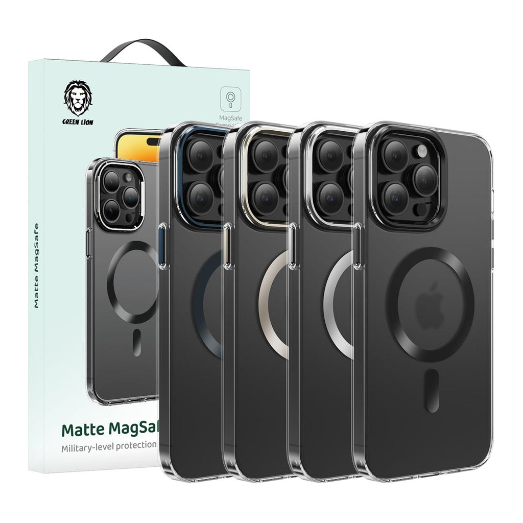 Green Lion Matte MagSafe حماية على المستوى العسكري (حلقة كاميرا معدنية وزر معدني) iPhone15Pro / Pro Max