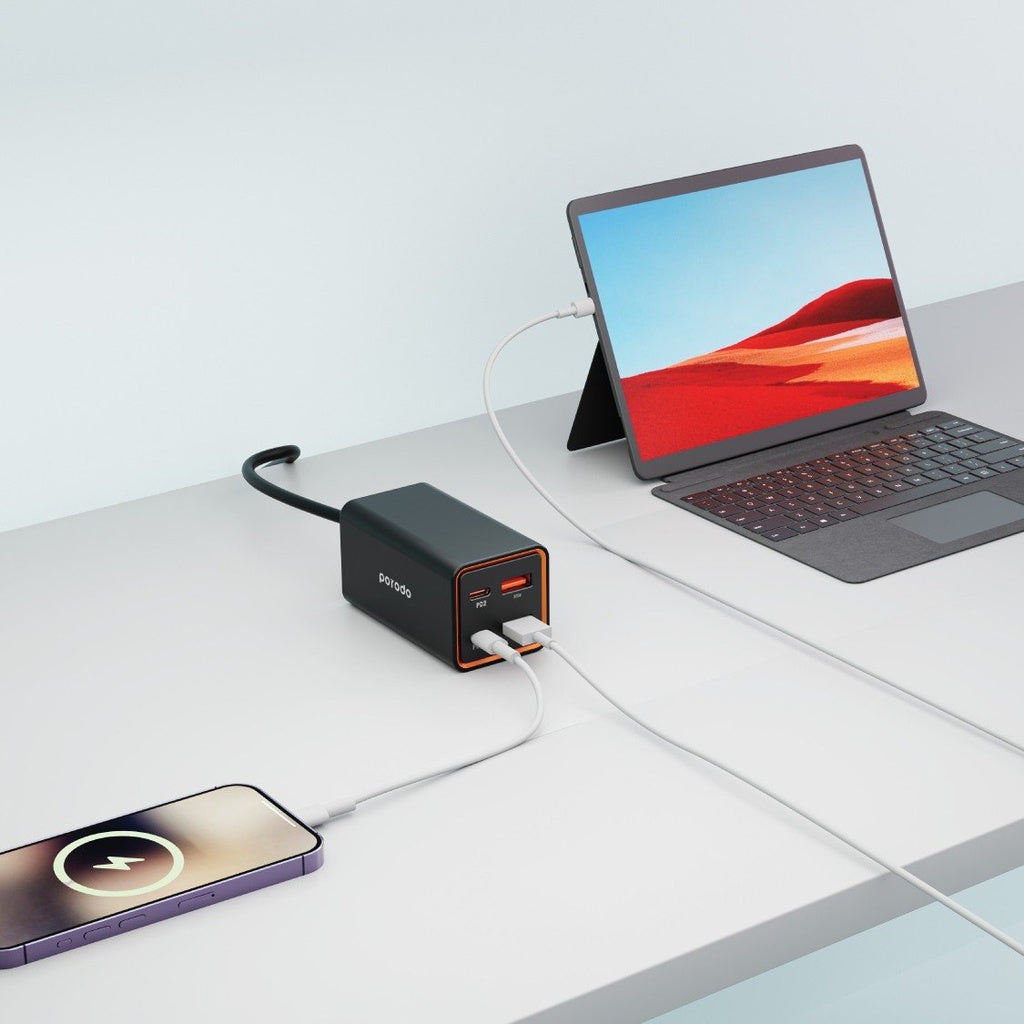 بورودو شاحن سطح المكتب 4 منافذ GaN PD 65W - أسود