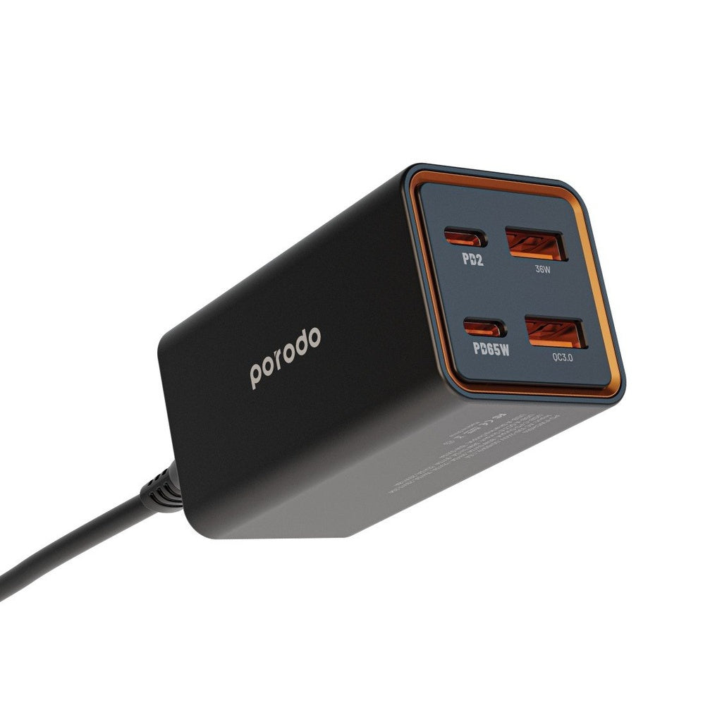 بورودو شاحن سطح المكتب 4 منافذ GaN PD 65W - أسود