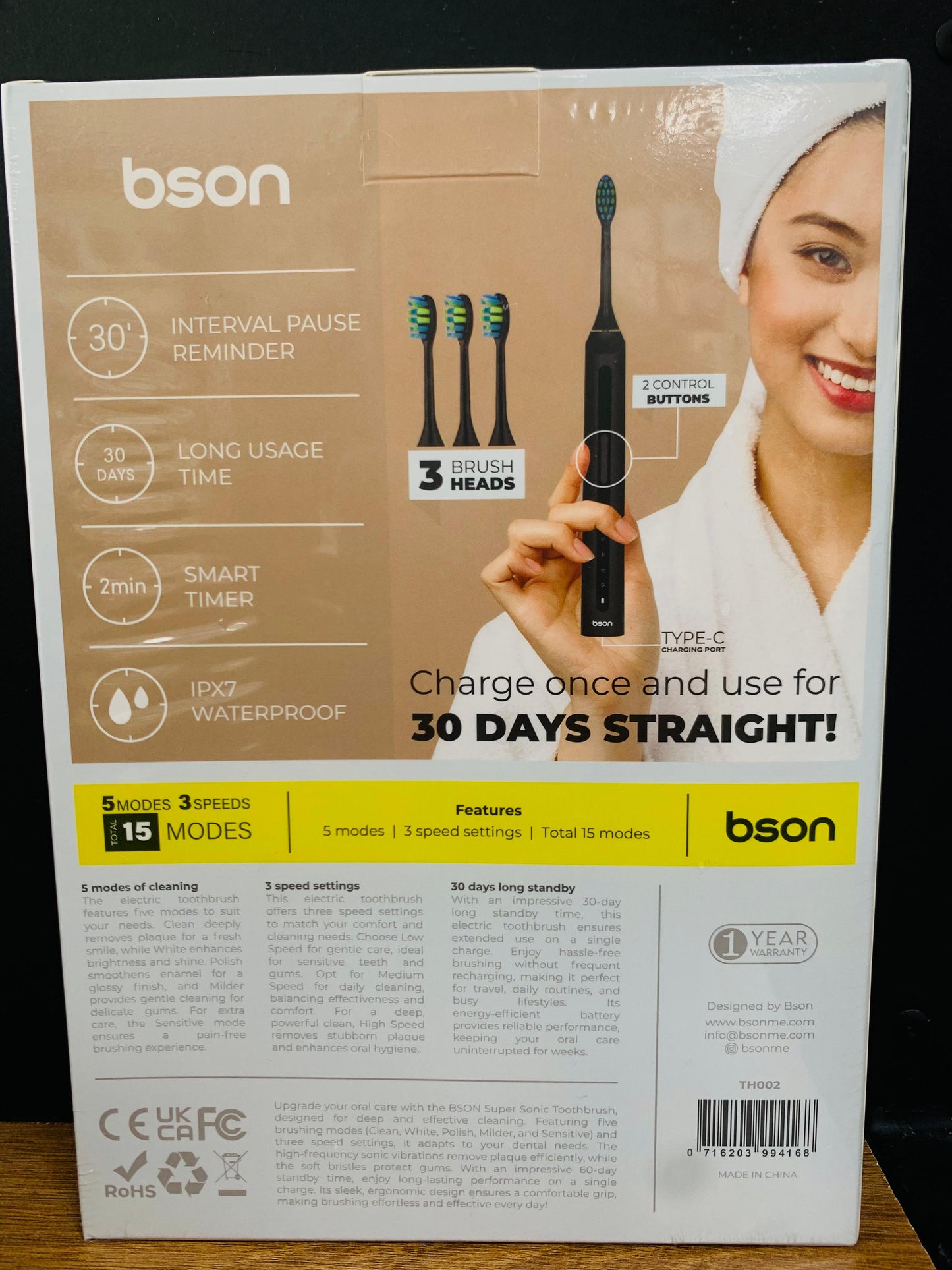 BSON Super Sonic Toothbruch Black
