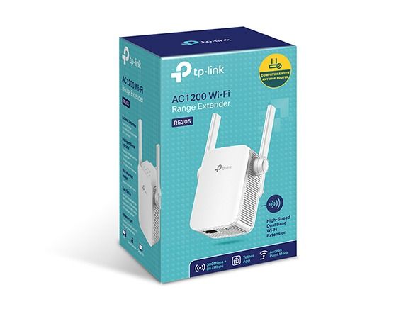 TP-Link RE305 AC1200 Wi-Fi Range Extender, Dual Band 2.4GHz/5GHz (867Mbps + 300Mbps), White