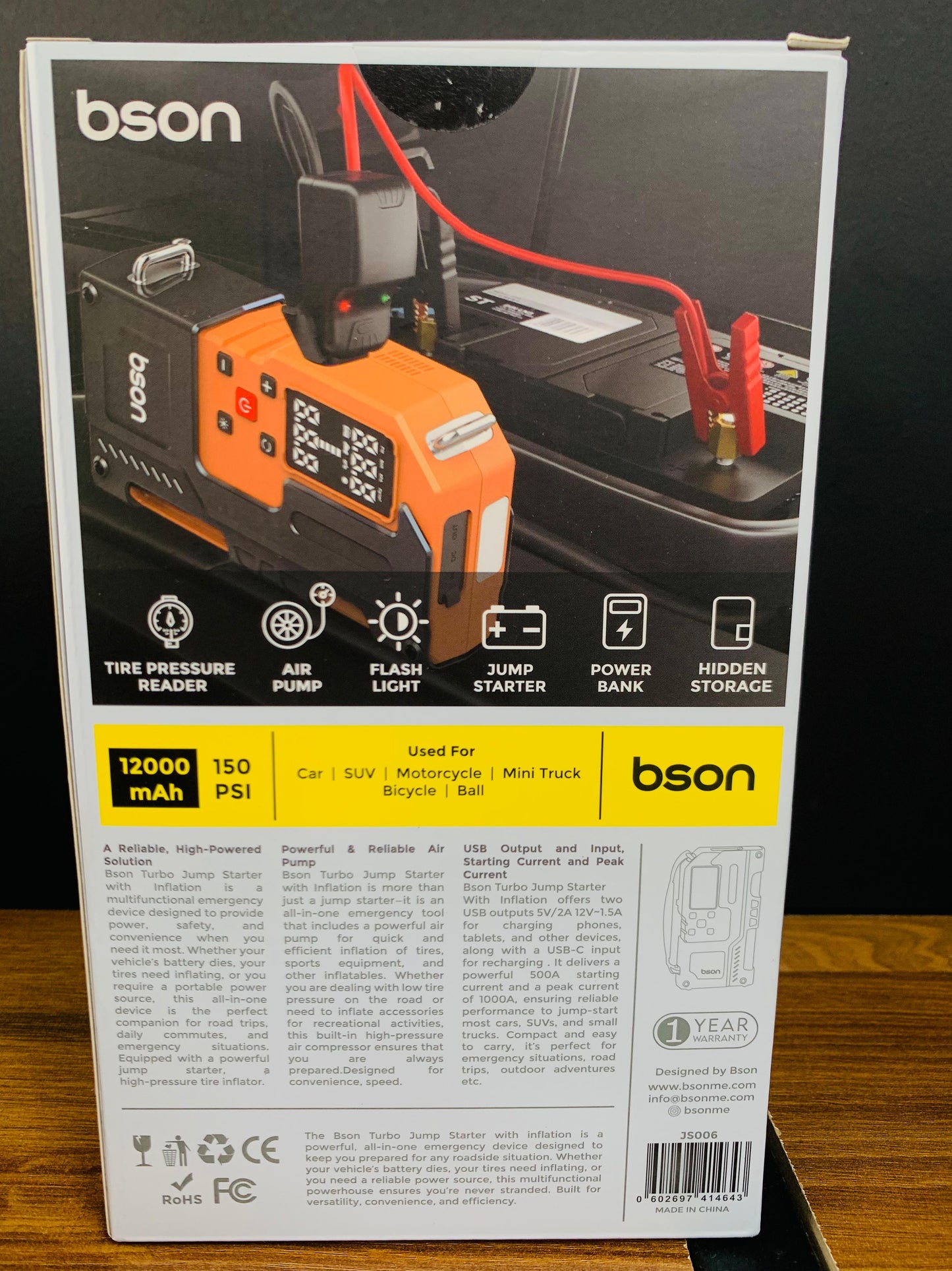 BSON Turbo Jump Starter With Inflation
