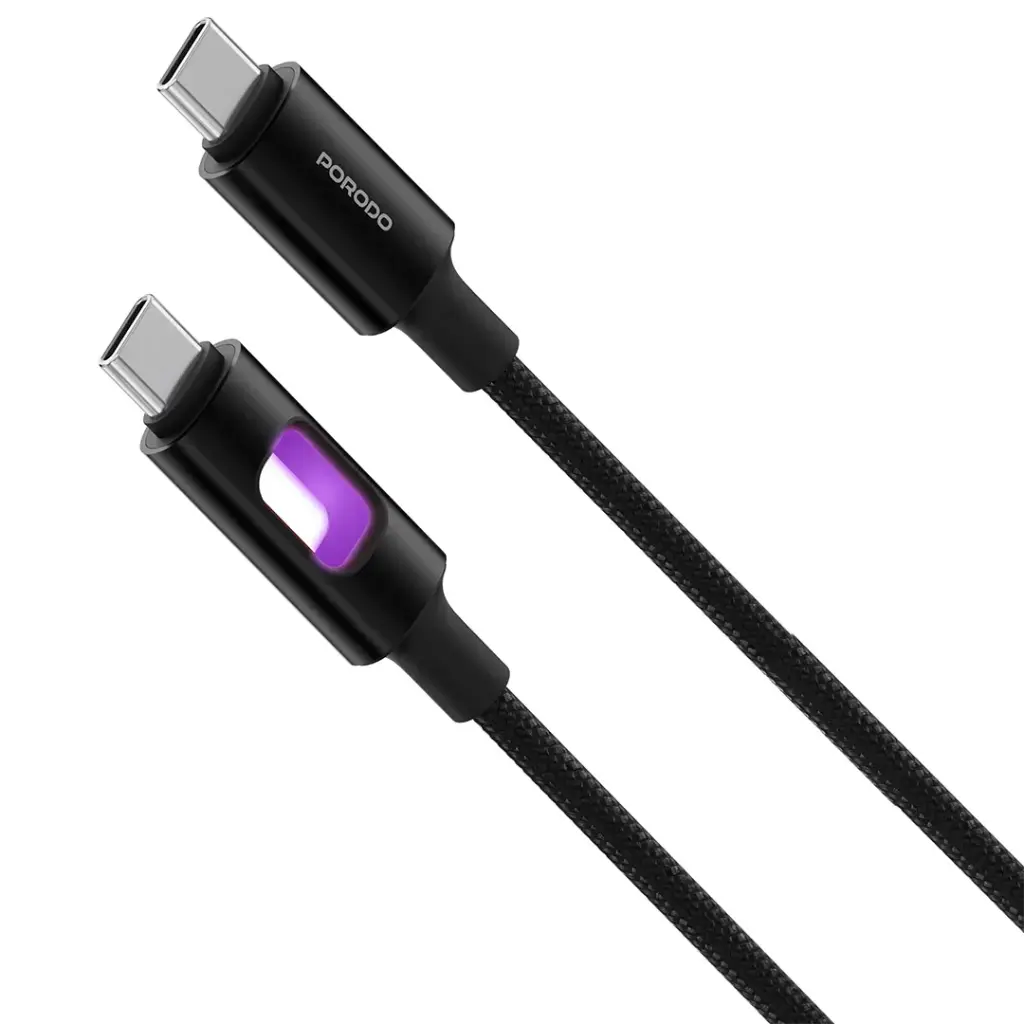 Porodo USB-C to USB-C Charging LED Braided Cable - Black