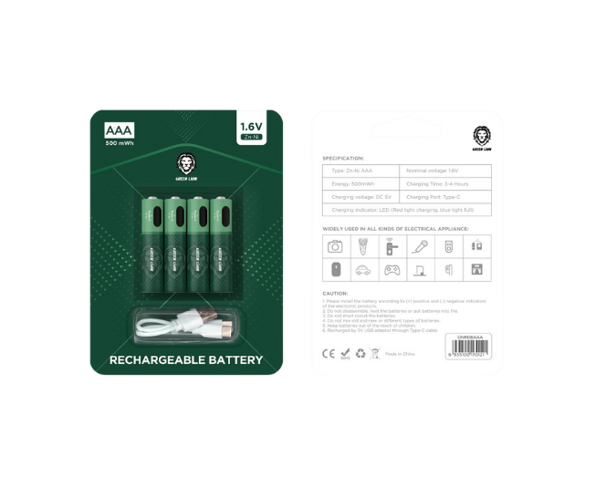 Green Lion Rechargeable Battery AAA 1.6V Alkaline Battery