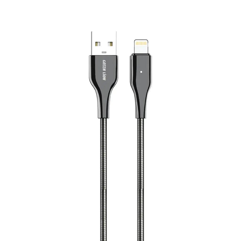كيبل Green Lion USB-A إلى Lightning بخرطوم معدني زنبركي - فضي