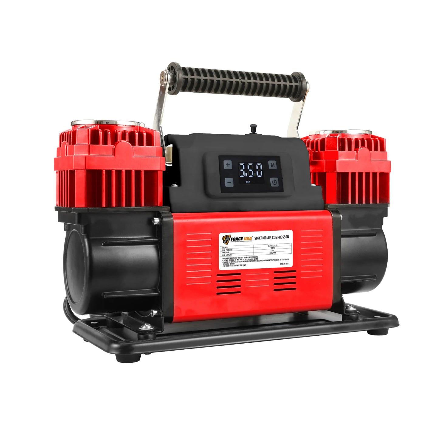FORCE USA Digital Heavy Duty Double Cylinder Air Compressor – Red | High Power Output, Digital Display, Portable Design, Safety Features – Ideal for Off-Road, Car, and Outdoor Use - AC080