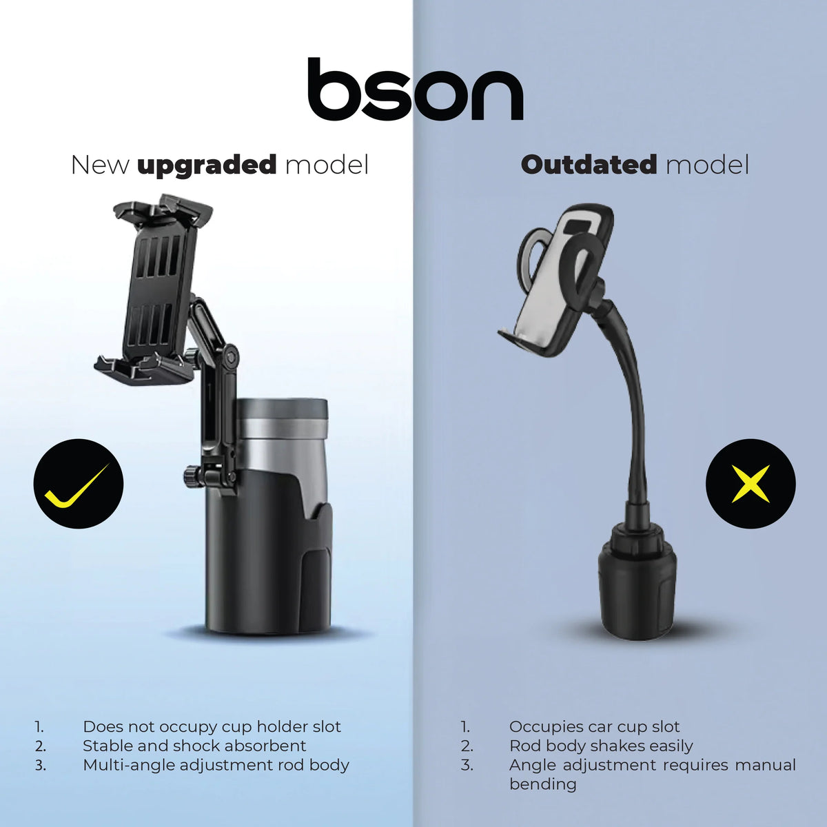 Bson New Cup Phone Holder, 2-in-1 Cup & Phone Holder, with 360° Rotation, Adjustable Extender, One-Hand Operation, Strong Clip, Universal Compatibility