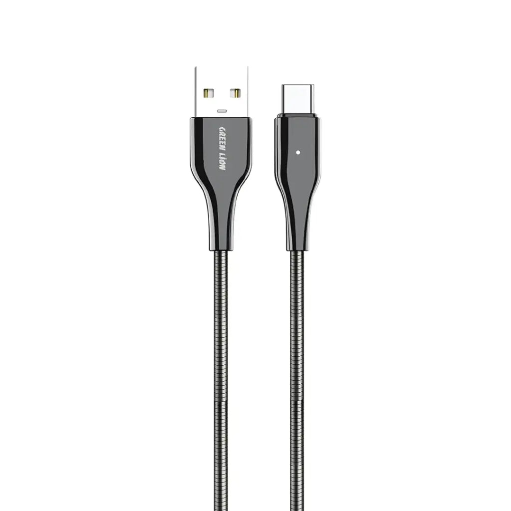 Green Lion USB-A To USB-C Metal Spring Hose Cable - Silver