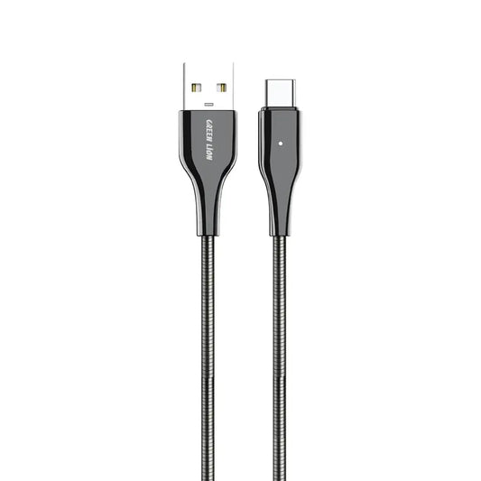 Green Lion USB-A To USB-C Metal Spring Hose Cable - Silver