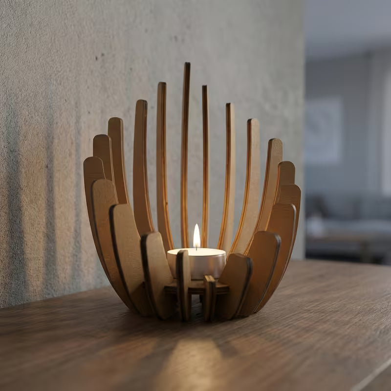 Handmade for Lotus-Shaped Wooden Candlestick