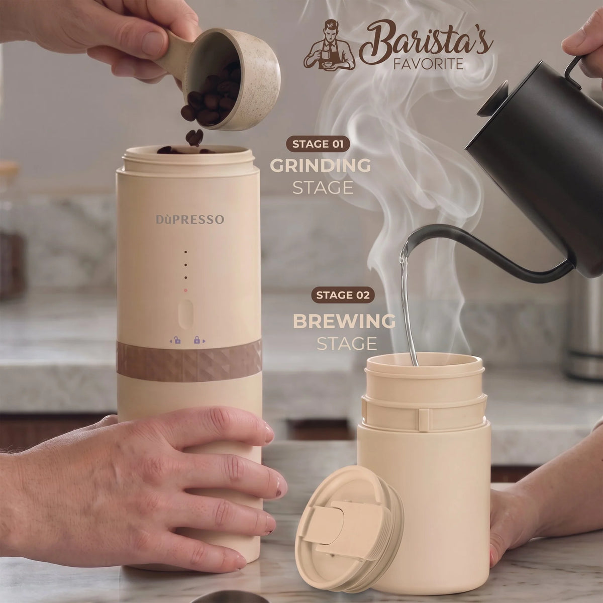DùPRESSO by Bson Superbo 2-in-1 Coffee Grinder & Maker – 38 Grind Levels, 350ml