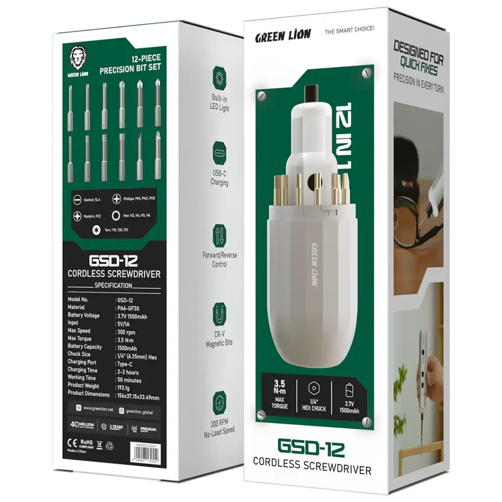 Green Lion GSD-12 Cordless Screwdriver - Grey
