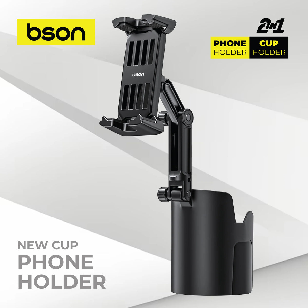 Bson New Cup Phone Holder, 2-in-1 Cup & Phone Holder, with 360° Rotation, Adjustable Extender, One-Hand Operation, Strong Clip, Universal Compatibility