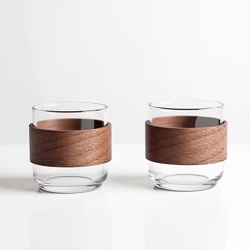 Glass Cups with Wooden Layer Inserts