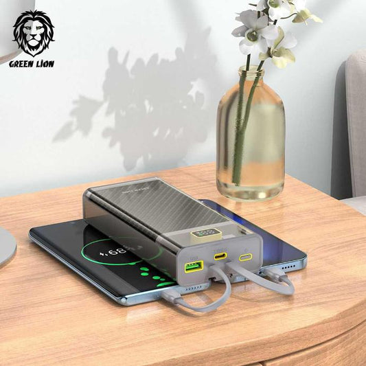 Green Lion Transparent 2 Power Bank with Integrated Cables 20000mAh PD 20W - Gray