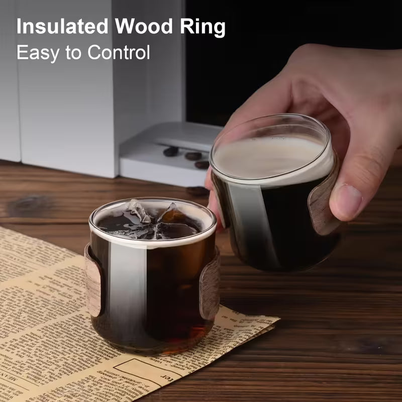 Glass Cups with Wooden Layer Inserts
