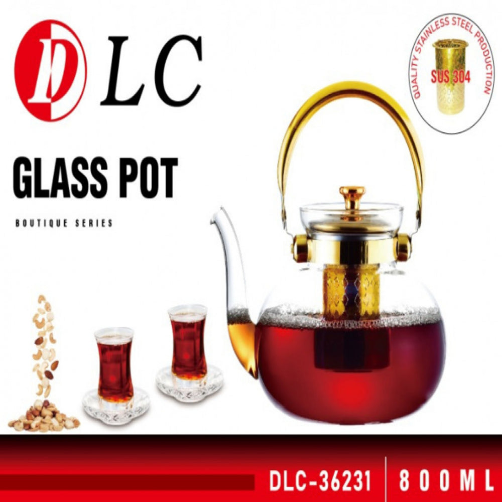 DLC Heat Resistant Gold Glass Teapot