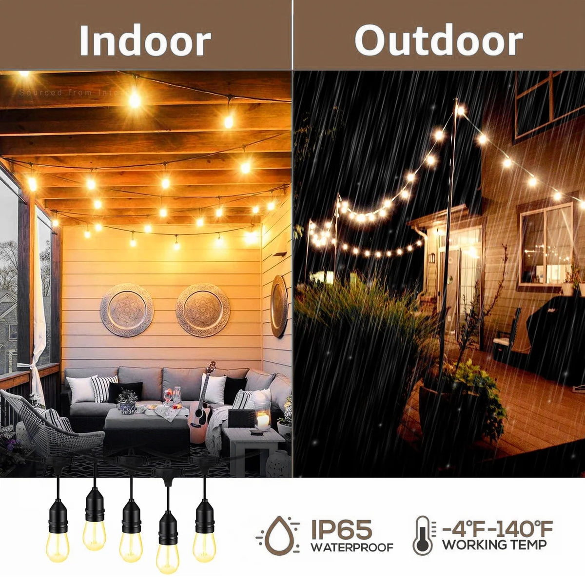 Outdoor String (10 Meter 100holder) Lights Commercial Great Weatherproof String 10 Meter 100holder Hanging Sockets Decorative Lights for Outdoor Garden (Bulbs Not Included)