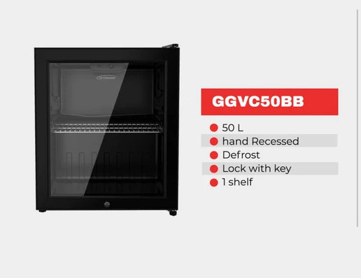 GENERALGOLD Showcase COOLER GGVC50BB 50L, HAND RECESSED, DEFROST, LOCK WITH KEY, 1 SHELF BLACK