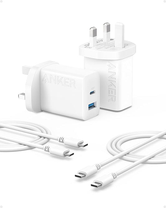 Anker USB C Charger, iPhone Charger, 2-Pack 20W Dual Port USB Fast Charger