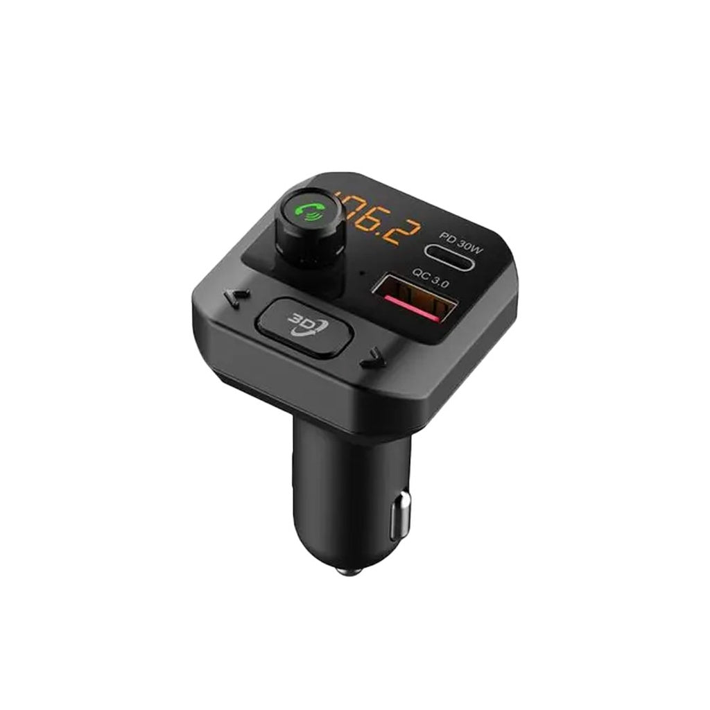 جهاز إرسال إف إم للسيارة Green Lion مع صوت محيطي ثلاثي الأبعاد وشحن سريع PD 30W و QC 3.0 - أسود