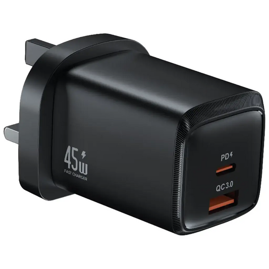 Green Lion G-Charge Series Dual Port Wall Charger 45W UK Plug - Black