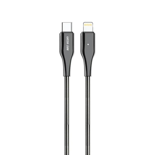Green Lion USB-C To Lightning Metal Spring Hose Cable - Silver