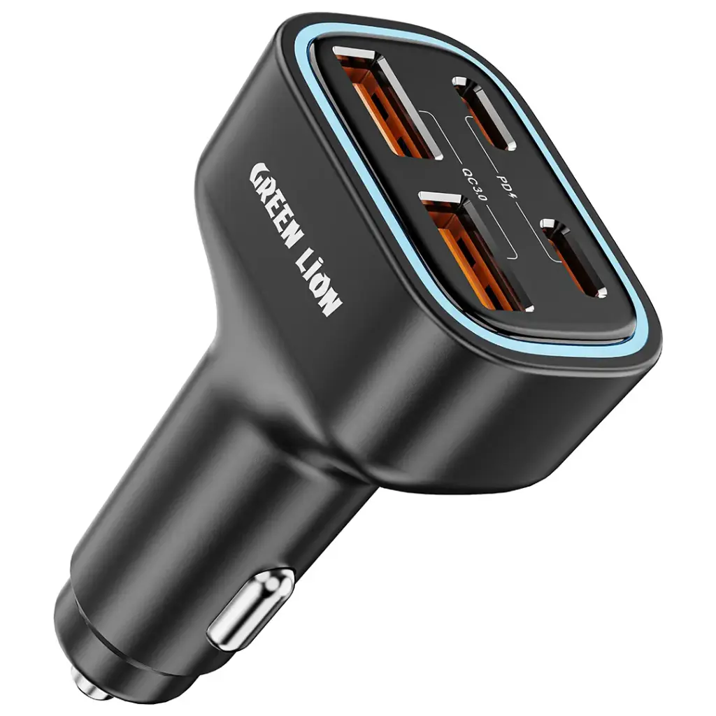 Green Lion Quad Port 70W Car Charger - Black