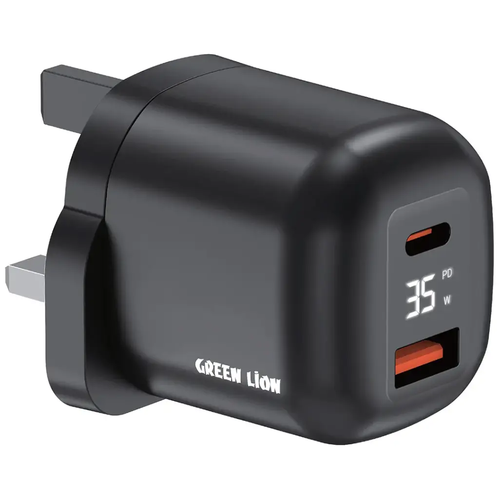 Green Lion Q-Series 35W UK Plug USB-C & USB-A - Black