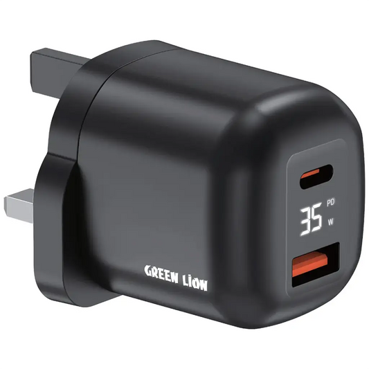 Green Lion Q-Series 35W UK Plug USB-C & USB-A - Black
