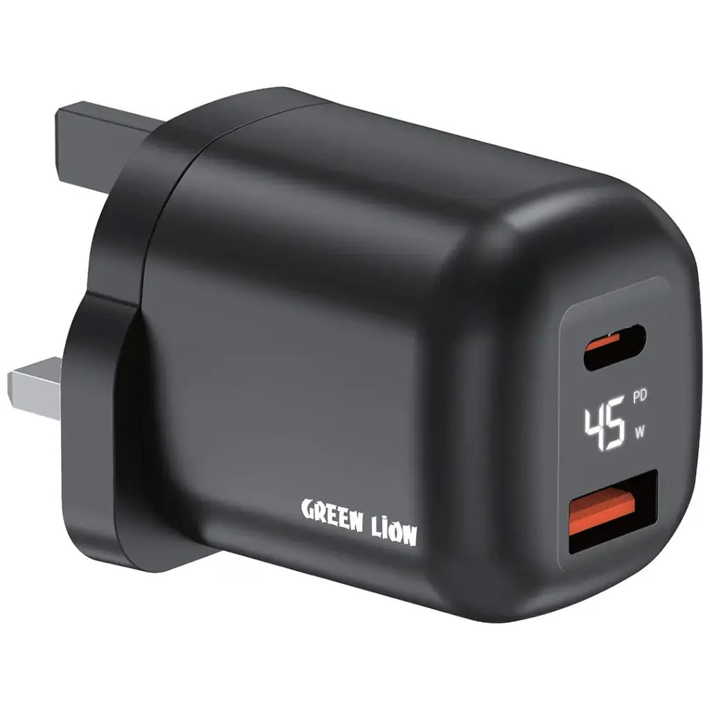Green Lion Q-Series 45W UK Plug USB-C & USB-A - Black