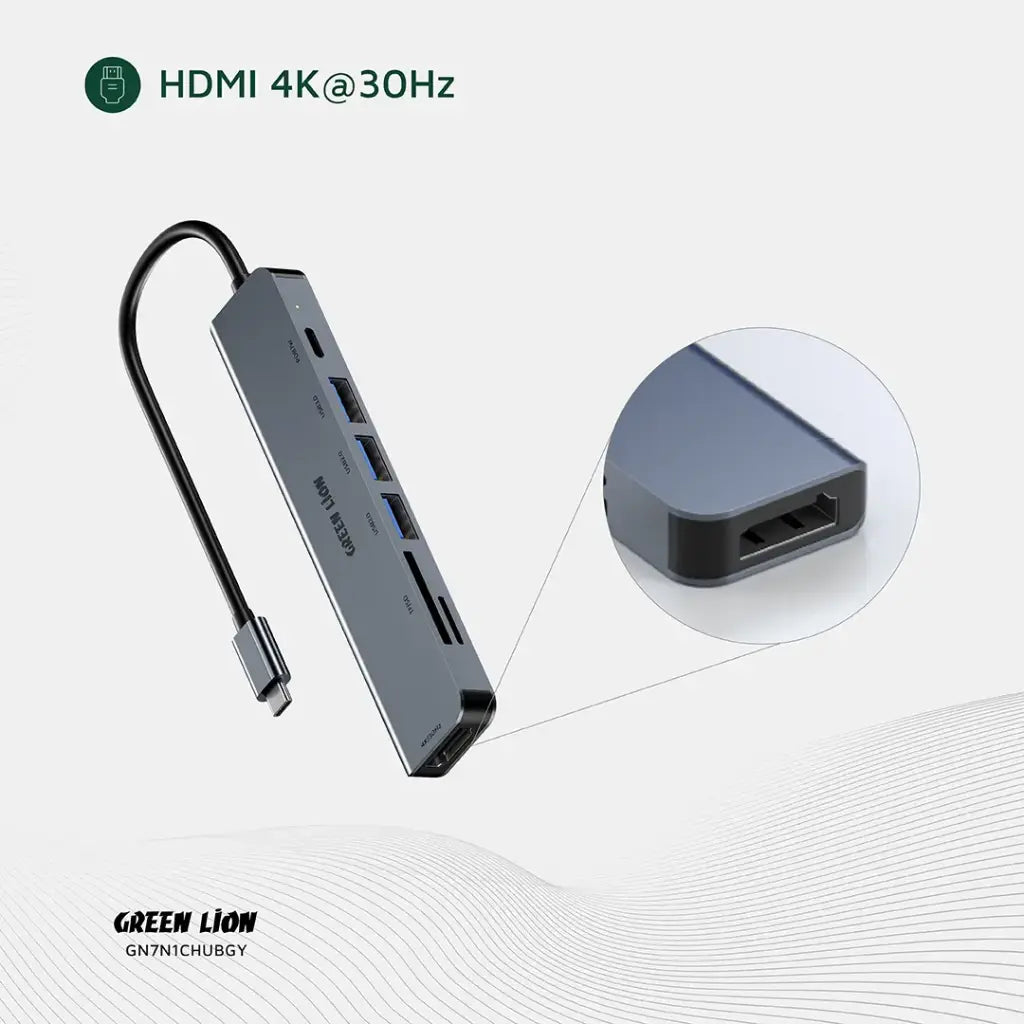 Green Lion 7-in-1 USB-C Hub - Gray