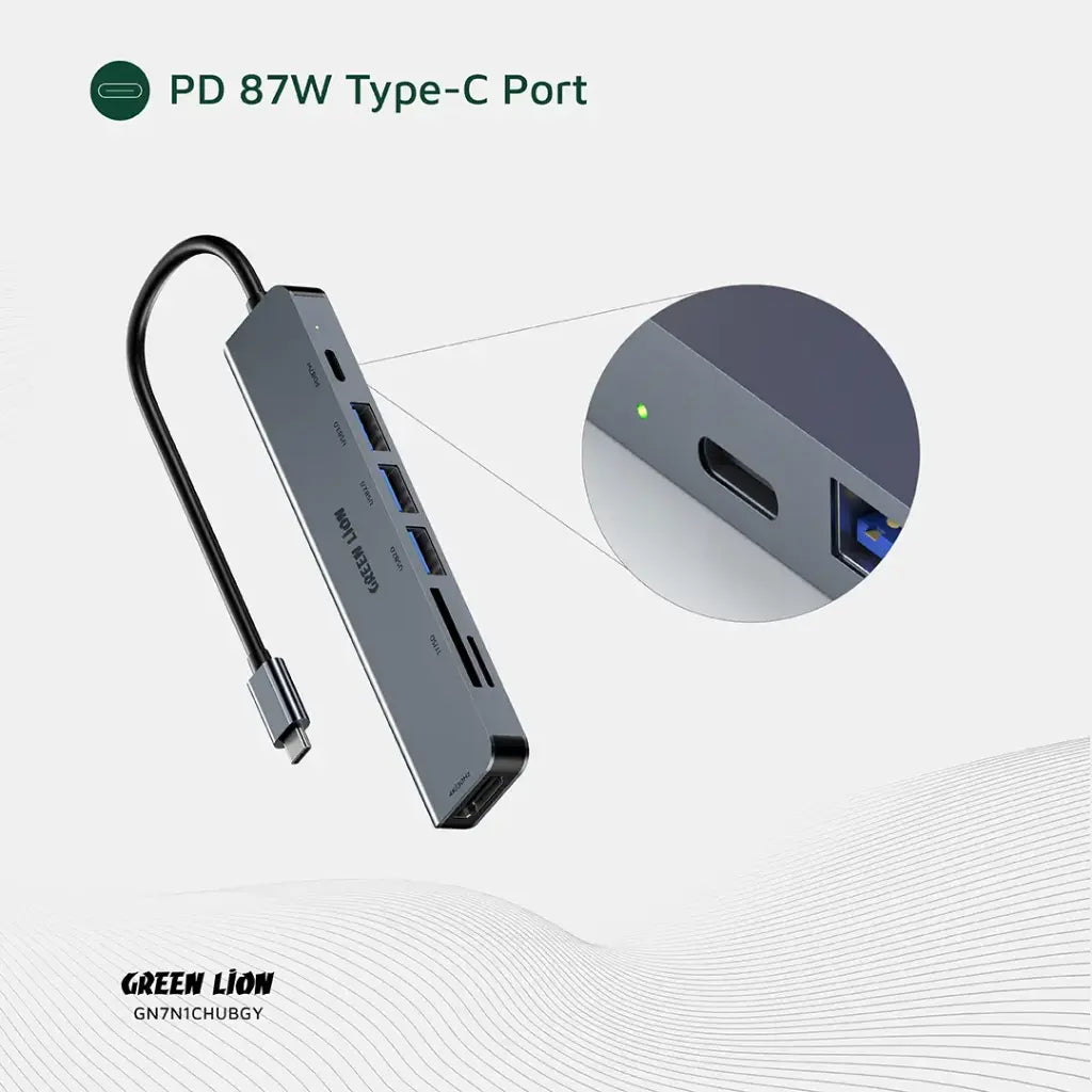 Green Lion 7-in-1 USB-C Hub - Gray