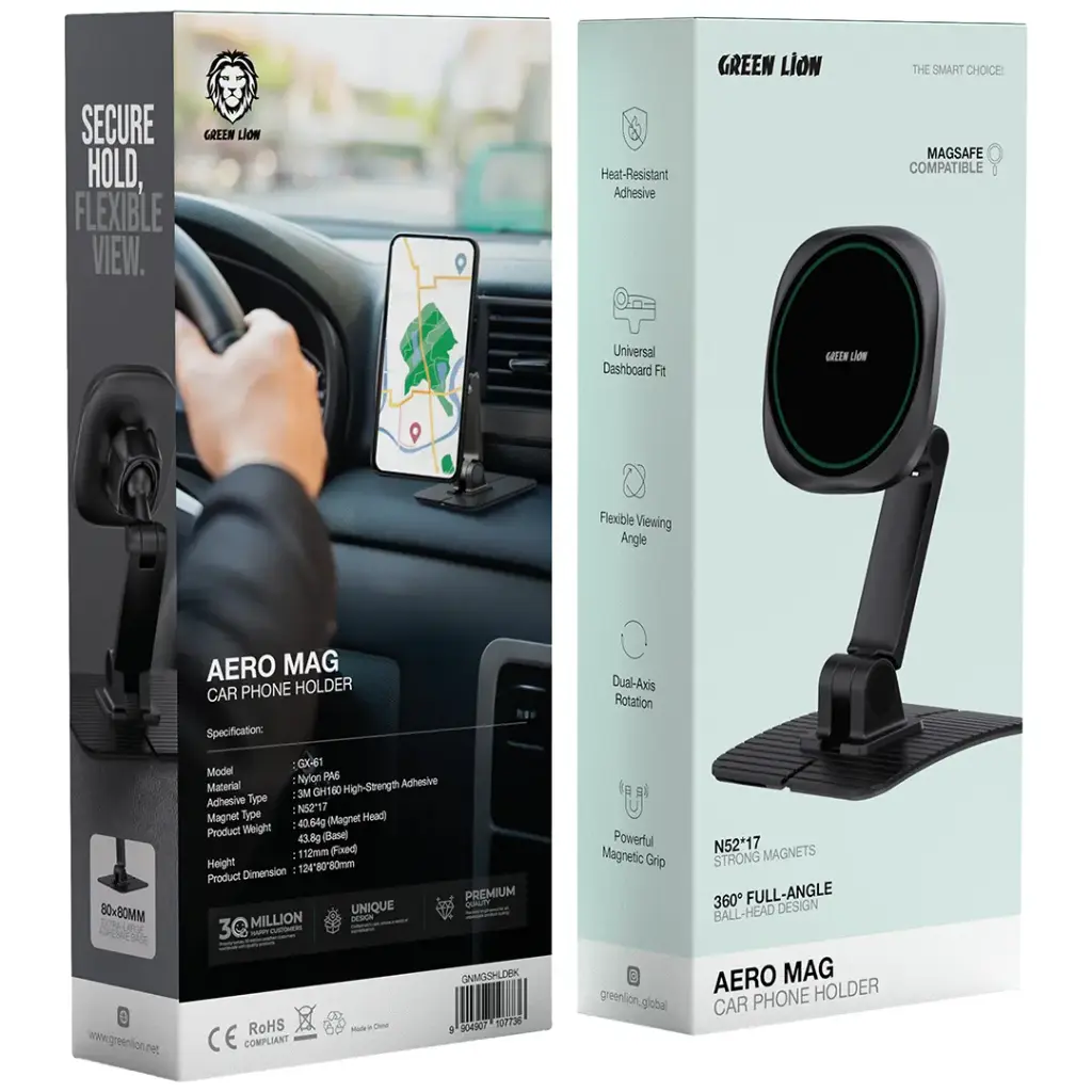 Green Lion Aero Mag Car Phone Holder - Black