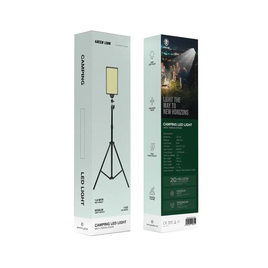 Green Lion Camping LED Light with Tripod Stand - Black