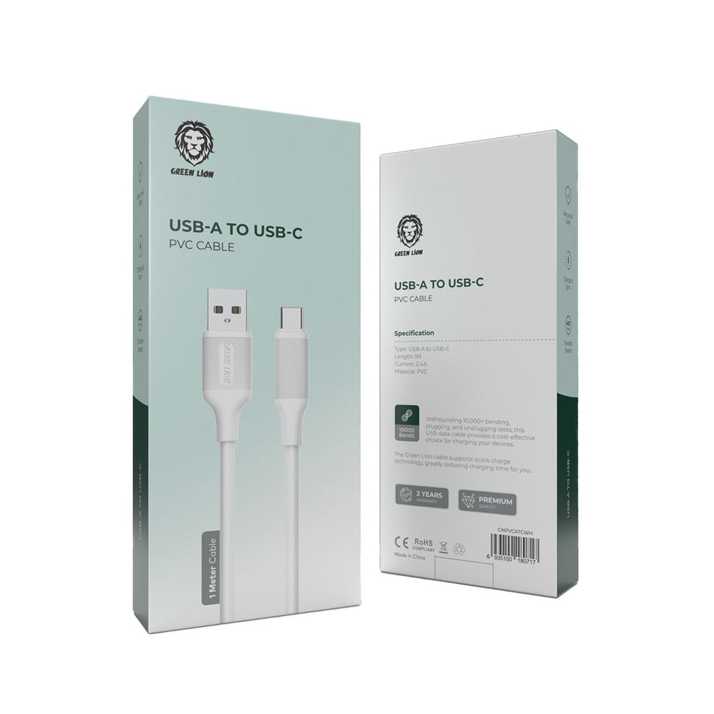 GREEN LION USB-A TO USB -C PVC CABLE 1M 2.4A- WHITE