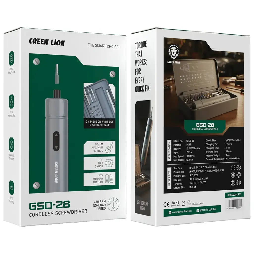 Green Lion GSD-28 Cordless Screwdriver - Grey